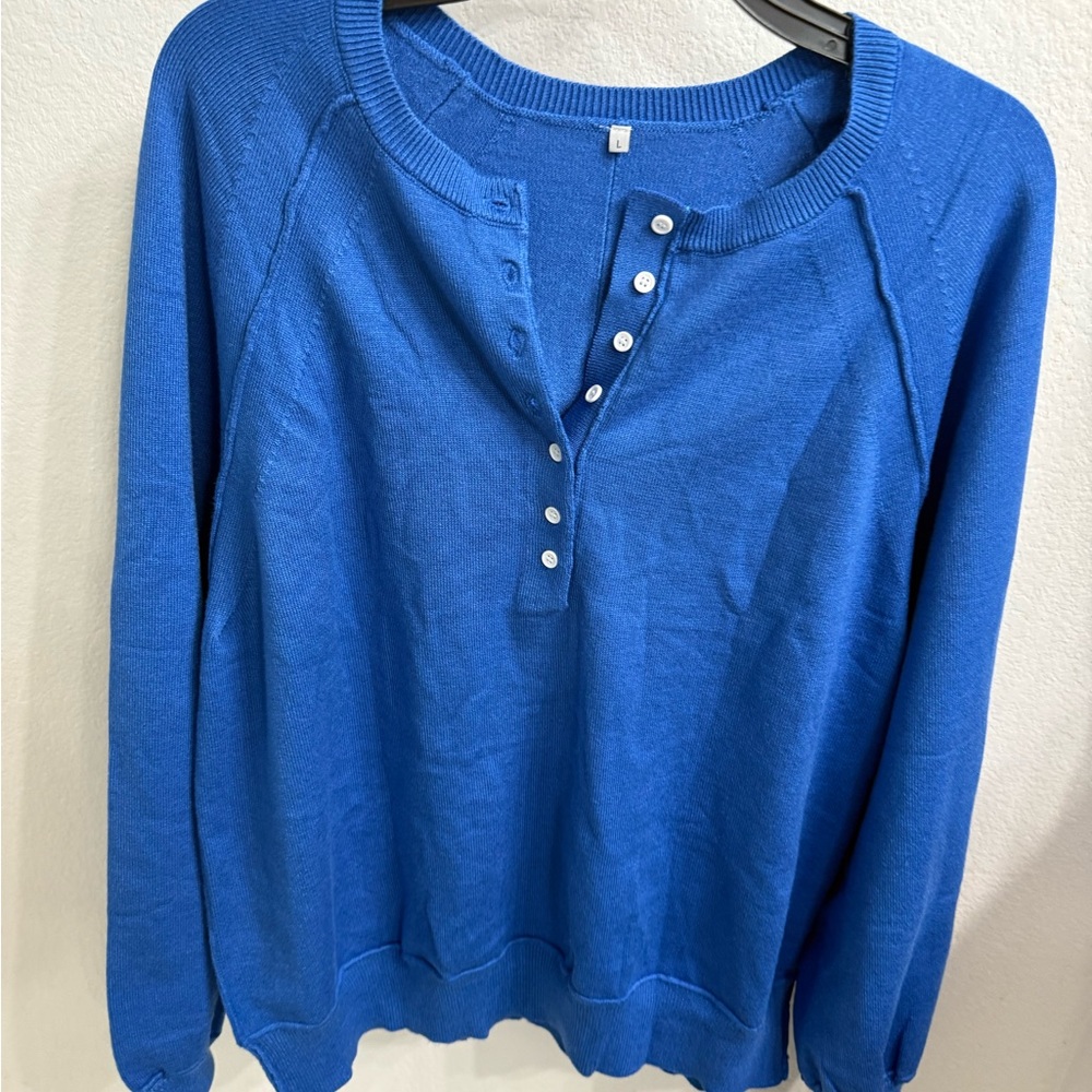 Blue Button-Up Sweater - Picture 2 of 4